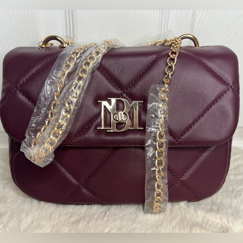 BADGLEY MISCHKA SMALL CHAIN CROSSBODY BAG WITH BIG DIAMOND QUILTING PLUM
